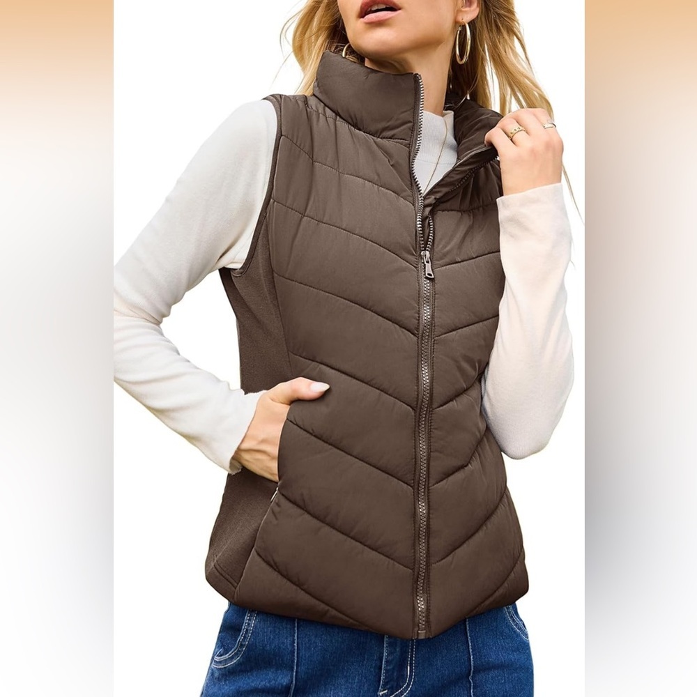 Dokotoo Quilted Vest Fahion Stand Collar Lightweight Zip Up Vest S/ 494-Bb3